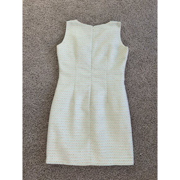 Poeta Womens Sz L White & Gold Sleeveless Tweed Sheath Dress With V-Neckline - Picture 6 of 10